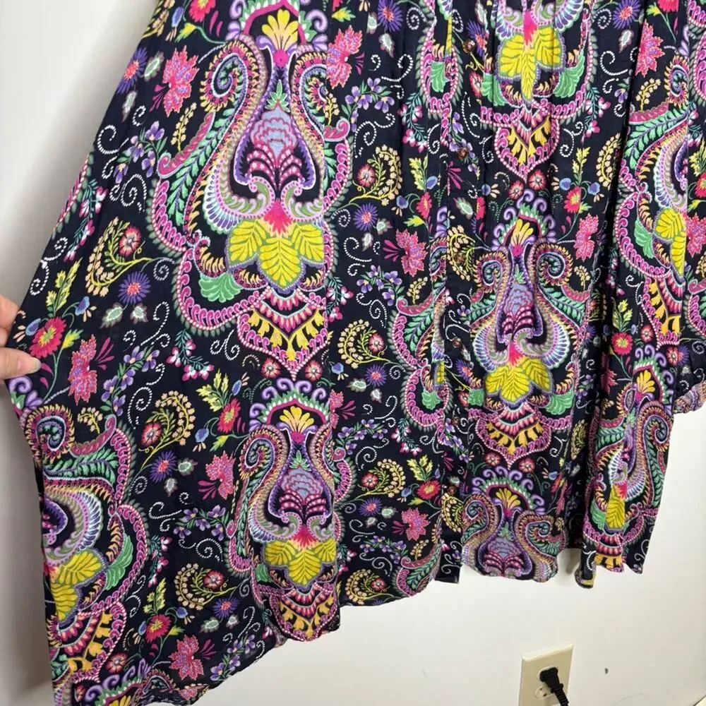 Anthropologie tunic cover up paisley dress long sleeves size XL 100% cotton